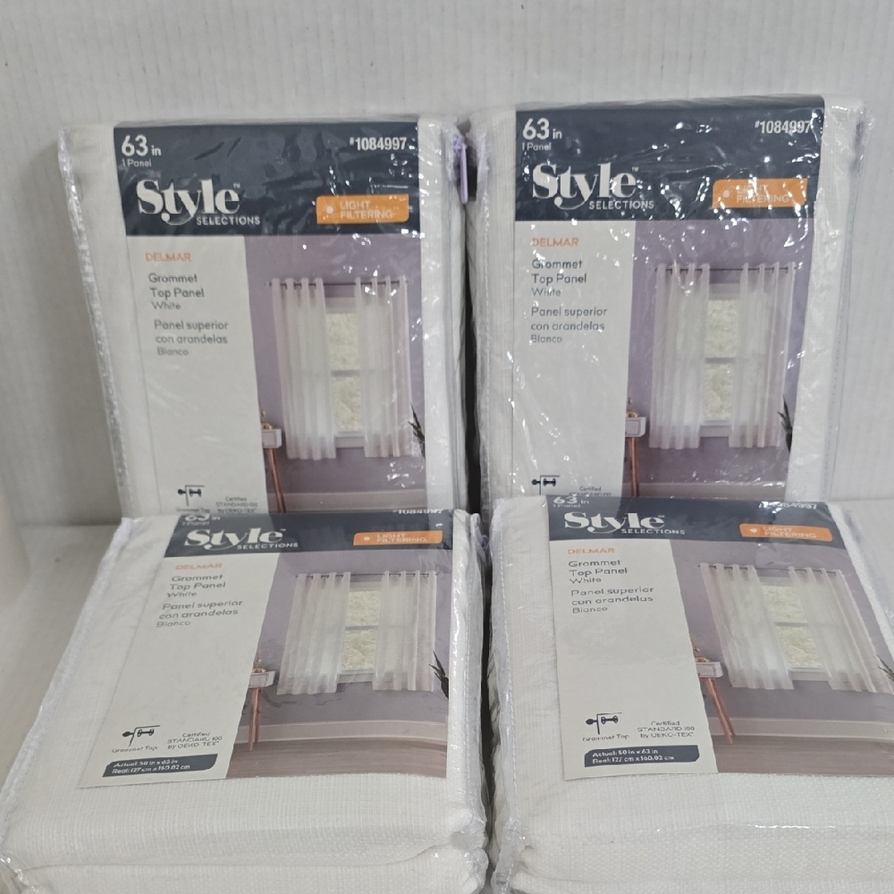 NIP 2 Pairs of Style Selections 63 Inch White Curtain Panels